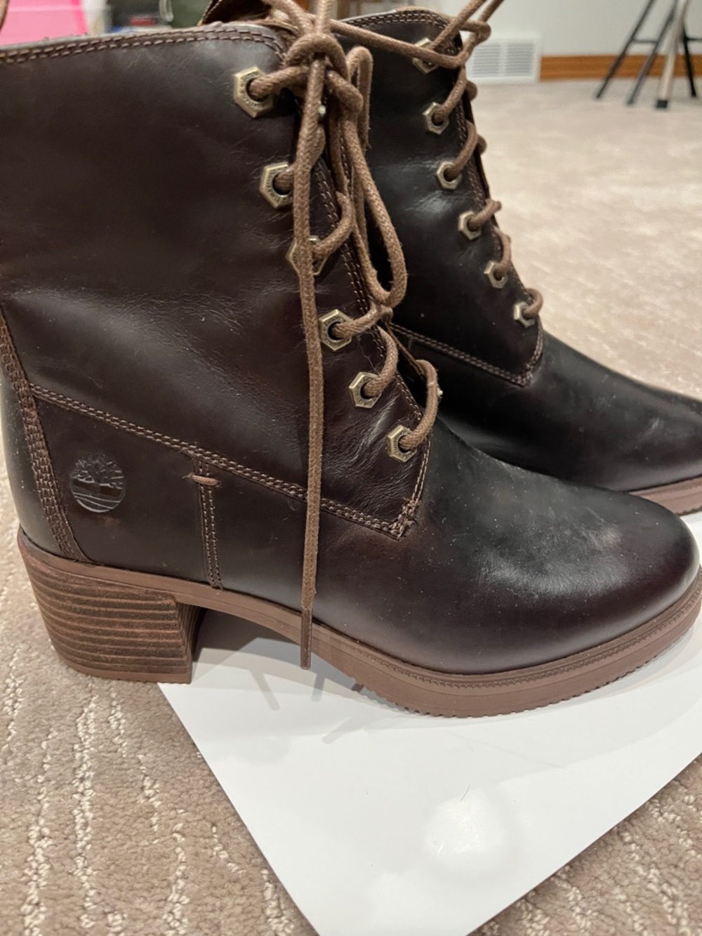 Timberland Dark Brown Leather Lace-Up Ankle Boots with Side Zip